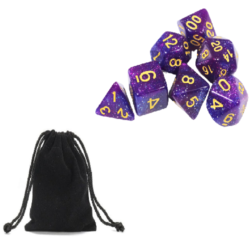 Conjunto de Dados para Rpg Nebula Glitter Roxo com Azul com N° Dourado Conjunto de Dados para Rpg Nebula Glitter Roxo com Azul com N° Dourado